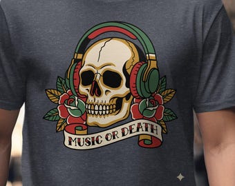 Music Skull T-Shirt, Tattoo Flash, Audio Engineer Gift
