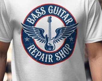 Bass Repair Shop, Bass Guitar Top, Luthier Graphic Tee, Best Gift For Bassist, Vintage Musician T-Shirt, Band Apparel, Funny Bass Shirt