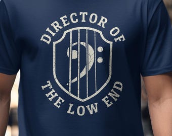 Director Of The Low End, Bass Clef Shield, Bass Player Shirt, Musician Gift For Him & Her, Funny Bassist Tee, Retro Guitar T-Shirt For Men