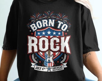 Born To Rock Guitar, Comfort Colors 4th Of July Shirt, Vintage Musician Tee Gift For Player, Patriotic Fireworks T-Shirt Men And Women