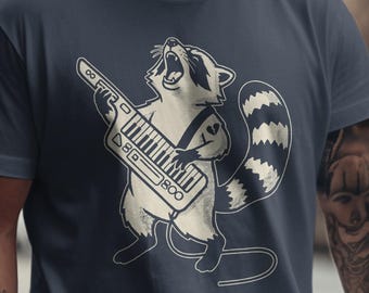 Keytar Raccoon Comfort Colors Shirt, Vintage 80s Synthwave Tee