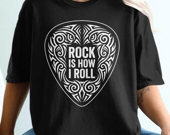 Tribal Guitar Pick Celtic Knot Rock Tee, White Line Art Musician Shirt, Acoustic Player Top, Edgy Graphic T-Shirt, Band Gift