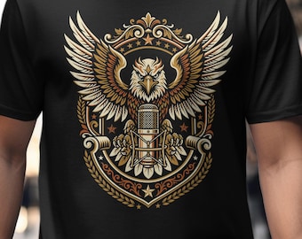 イーグルマイクグラフィック、レトロシンガーシャツ、彼と彼女への誕生日プレゼント、ヴィンテージボーカリストTシャツ、クラシックミュージシャンTシャツ、バンドトップ