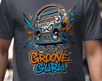 Groove Guru Boombox, Retro DJ T-Shirt, Hip Hop Music Tee, DJ Birthday Gift For Men, Vintage 90s Shirt For Women