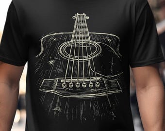 Acoustic Guitar T-Shirt, Musician Gift for Guitarist, Vintage Woodcut Music Tee, Songwriter Top, Unplugged Concert Shirt, Gildan 64000