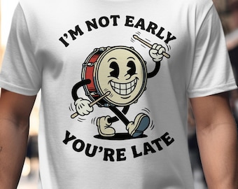 Snare Drum Character Unisex Cotton Tee S-2XL Vintage Animation Style Percussionist Shirt