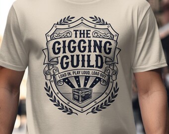 Gigging Guild Graphic, Unisex Cotton T-Shirt, Gildan® 64000, S-2XL, Vintage Musician Gift