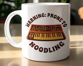 Prone to Noodling, Funny Synthesizer Coffee Mug, Retro Musician Birthday Gift For Him, Vintage Synth Player Tea Cup, Audio Nerd Present