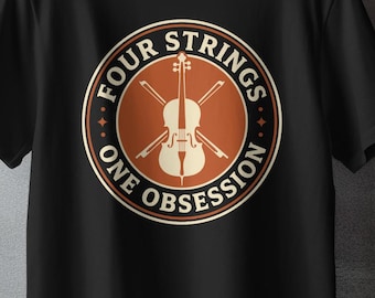 Cello Emblem Graphic, Four Strings One Obsession Shirt, Birthday Gift for Musicians, For Men and Women, Vintage Comfort Colors T-Shirt