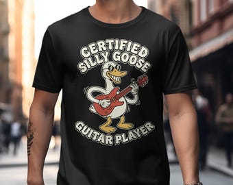 Grappig Silly Goose-T-shirt gitarist, retro cartoon muzikanthumor