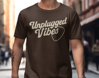 Unplugged Vibes Shirt · Retro Shirt · Musician Shirt · Acoustic Music Tee · 70s Style T-Shirt · Music Lover Gift · Chill Vibes Tee