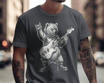 Punk Bass Bear Graphic Tee, Musician Gift