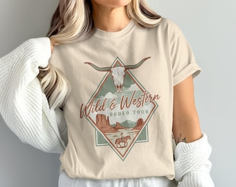 Cowgirl Rodeo Tour T-Shirt, Vintage Longhorn Graphic, Comfort Colors