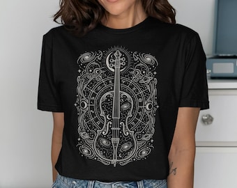 Zodiac Cello, Celestial Cello Shirt, Gift for Cellist, Musician Tee for Men and Women, Vintage Astrology T-Shirt, Cosmic Music Art