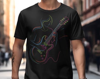 Electric Guitar Shirt, Guitar Player Gift, Neon Line Art Tee, Rockstar Shirt, Musician Shirt, Guitarist Tee , Band Tee