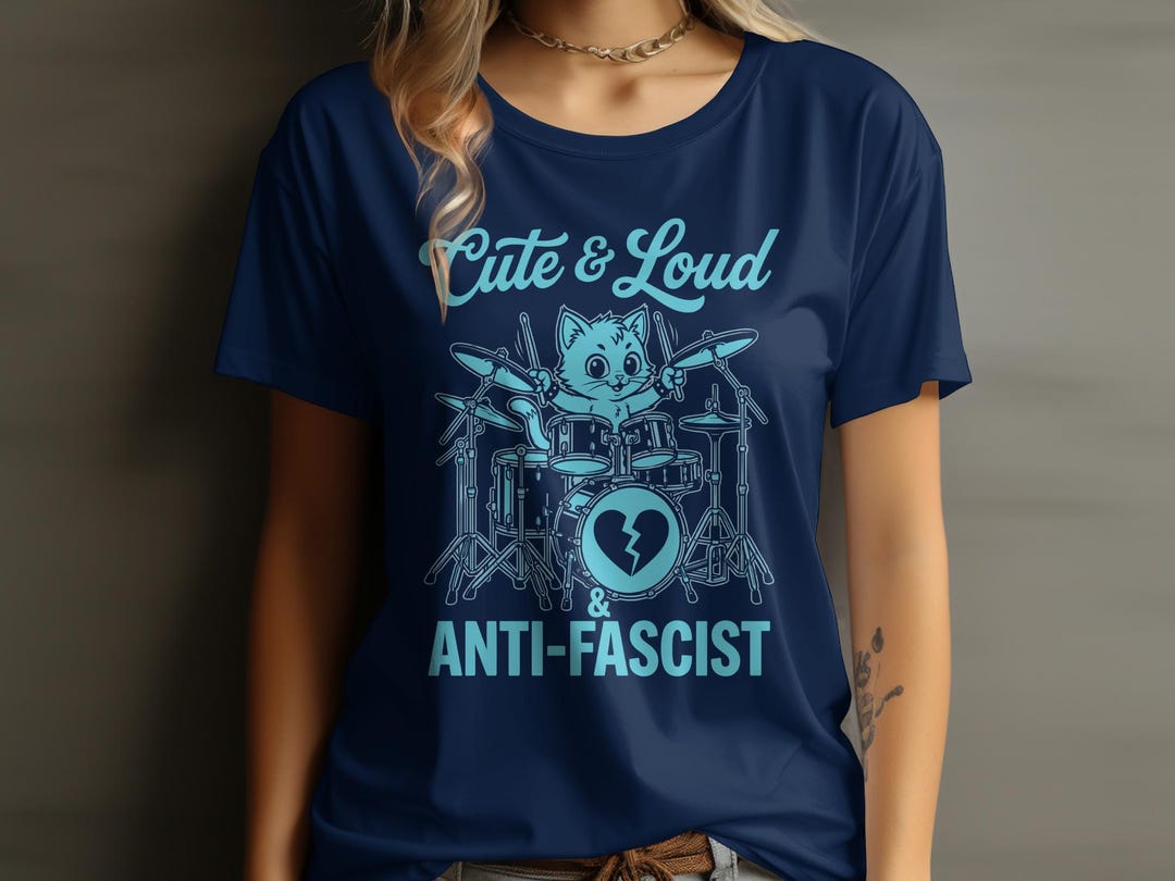 Drumming Cat Shirt, Cute and Loud Anti-fascist, Punk Rock Clothing ...