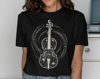 Stellar Orbit, Celestial Cello Shirt, Gift for Cellist, Musician Tee for Men and Women, Galaxy T-Shirt, Vintage Space Music Art