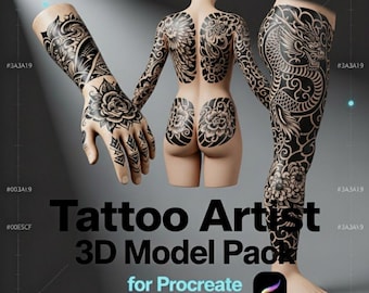 Procreate Tattoo Artist 3D Model Pack, Brushes, Stencils, Stamps (Digital Download)