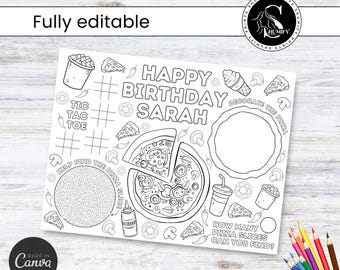 Pizza Party Coloring Placemat | Kids Birthday Activity (Digital Download)