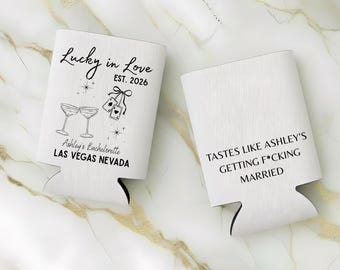 Lucky in Love Bachelorette Can Cooler Funny Bachelorette Vegas Custom Koozie Bridal Party Gift Bachelorette Party Favors