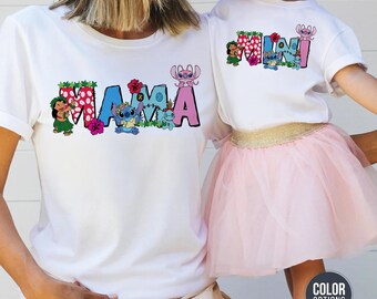 Mama and Mini Matching Tees - Cartoon Character Matching Stitch Lilo Blue Alien Shirts