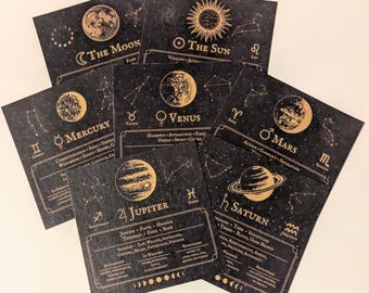 Zestaw kart referencyjnych do astrologii | Znaczenia planet | Znaki tradycyjne i zodiaku | Zestaw prezentowy do astrologii