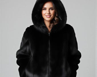 Black Faux Fur Hooded Jacket – Custom Fit Winter Coat