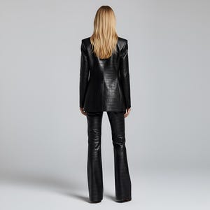 Women's Black Crocodile Leather Blazer & Pants Suit Set