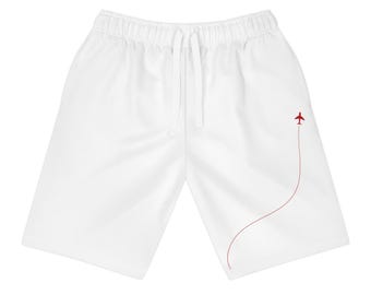 Minimal Tiny Airplane Trail Athletic Long Shorts | Travel Plane Graphic