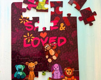 Rompecabezas de animales seguros y queridos: rompecabezas infantil de 30 piezas. Regalo relajante e inspirador para niños pequeños. Juego de aprendizaje.