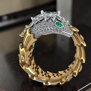 Anillo de lujo de plata de ley 925 con esmeralda, anillo chapado en oro con moissanita, joyería fina única, anillo llamativo, anillo de diseñador para regalo