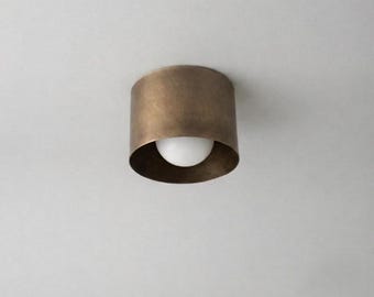 Mid Century Modern Brass Flush Mount Ceiling Light, Minimalist Surface Mount Downlight, Handmade Brass Ceiling Fixture