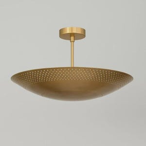 Mid Century Modern Brass Ceiling Light, Perforated Flush Mount Fixture, Minimalist Bowl Ceiling Lamp, Handmade Luxury Entryway Hallway Light