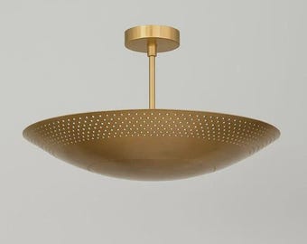 Plafoniera in ottone stile Mid-Century Modern, apparecchio a incasso perforato, lampada da soffitto minimalista a forma di ciotola, lampada di lusso artigianale per ingresso e corridoio.
