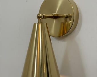 1950s Mid Century Raw Brass Finish Cone Wall Sconce: Italian Modern Sputnik Lamp