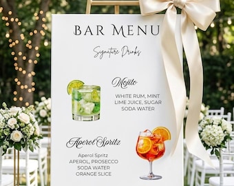 Bar Menu Template, Signature Drinks Sign, Wedding Drink Menu, Cocktail Menu Sign, His and Hers Drinks, Minimalist Wedding Sign