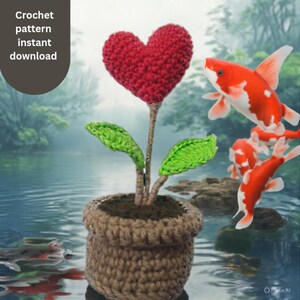 Patroon bloempot gehaakt hart pdf | Amigurumi-plantpotdecoratie | Vriendelijk valentijnscadeau voor beginners | Digitale download