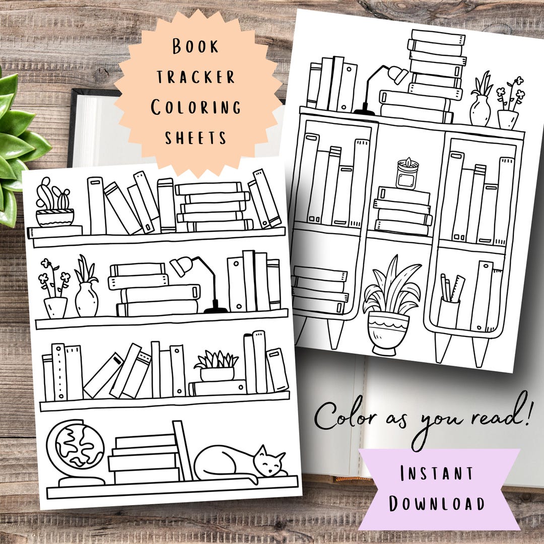 Reading Tracker Printable, Bookshelf Coloring Sheets, Book Log, Instant ...