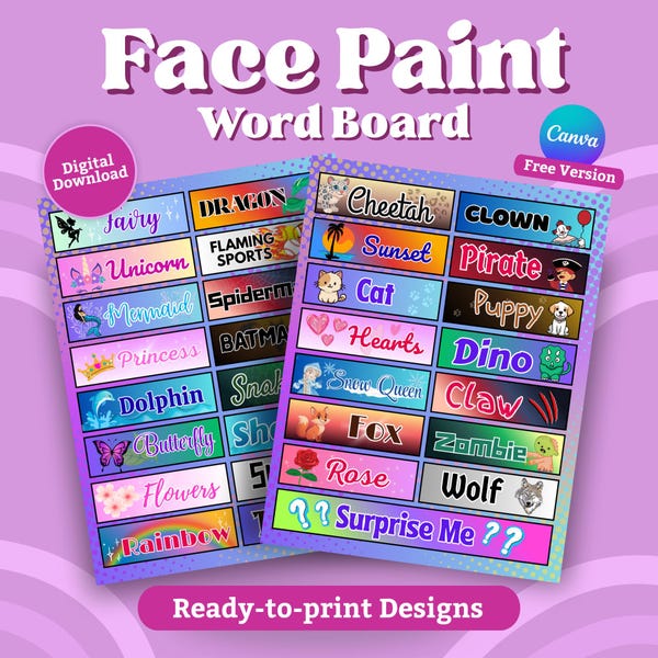 Facepaint Menu - Etsy