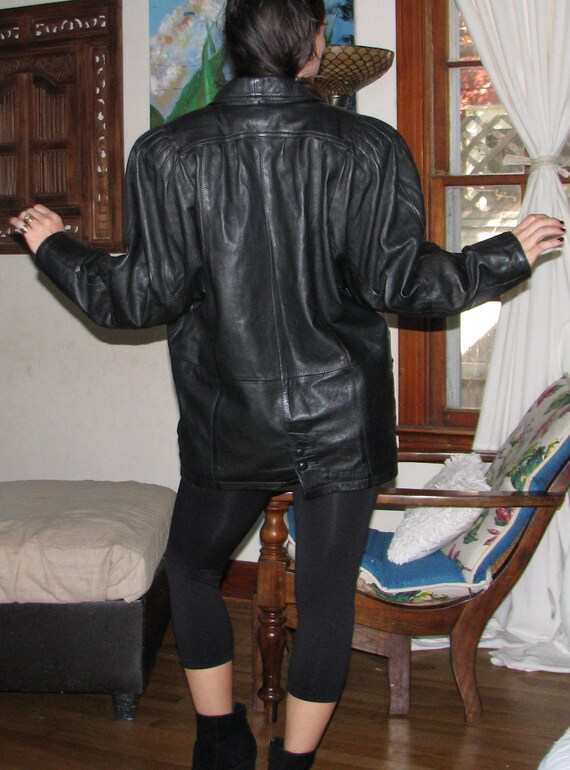 1980's Avant Garde mid length leather coat. dolma… - image 5