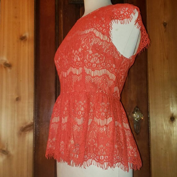 MAEVE Katrine Peplum Blouse by Anthropologie - Red lace tailored top sz small