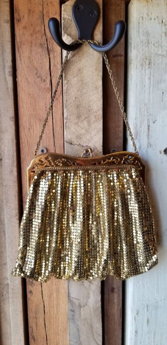 WHITING and DAVIS 1940s Gold Bubble Mesh evening bag, hand bag, dainty purse, prom wear, formal attire