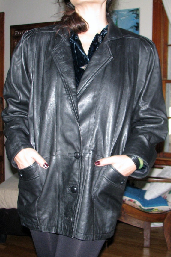 1980's Avant Garde mid length leather coat. dolma… - image 2