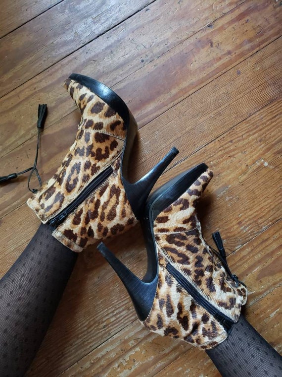 LEOPARD printed cowhide stiletto boots Size 7M 7 … - image 9