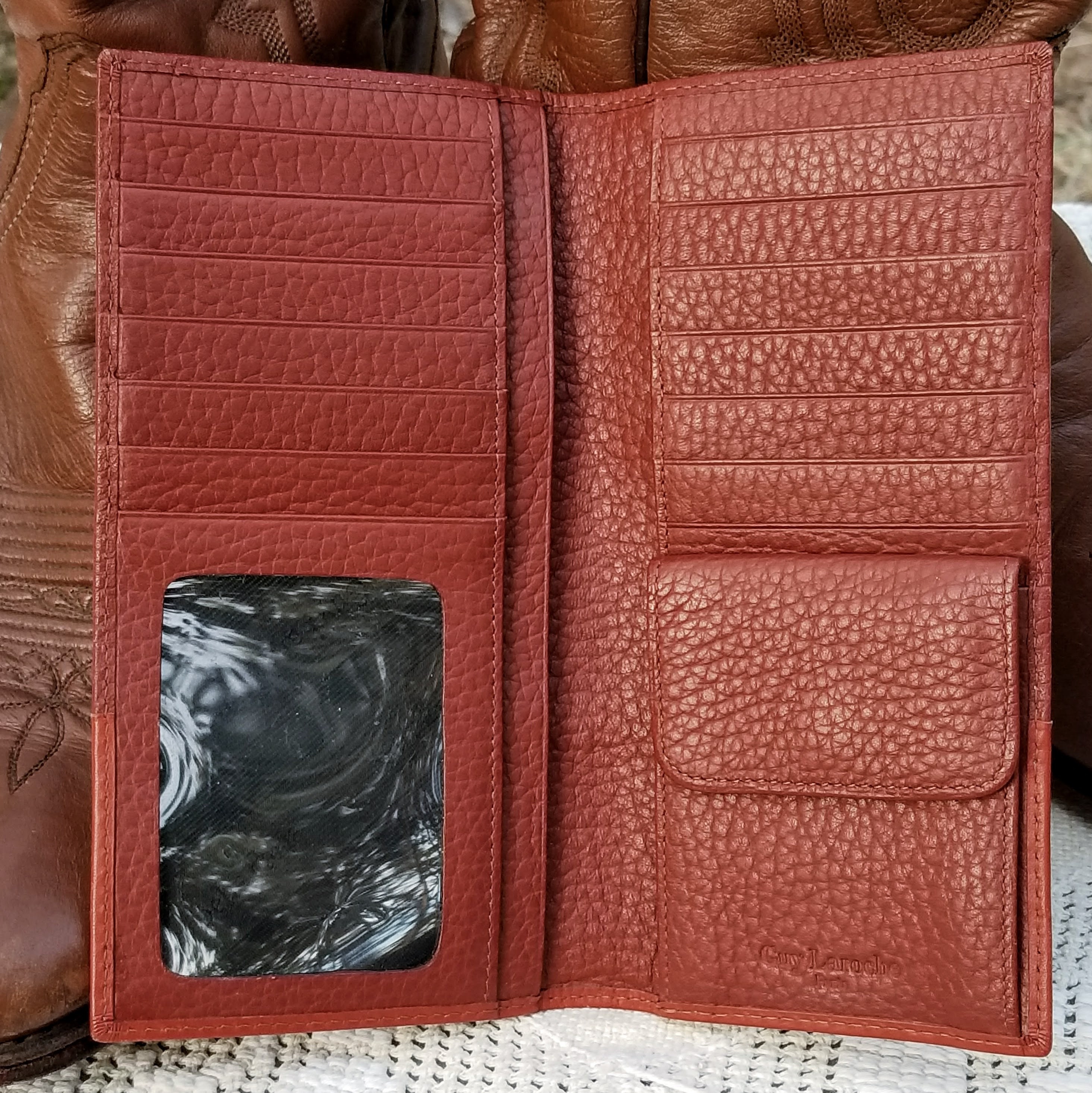 Guy Laroche Paris Wallet, Continental Wallet, Brown Tan Pebbled Leather, Long Wallet, Checkbook Wallet, Bi-Fold Wallet