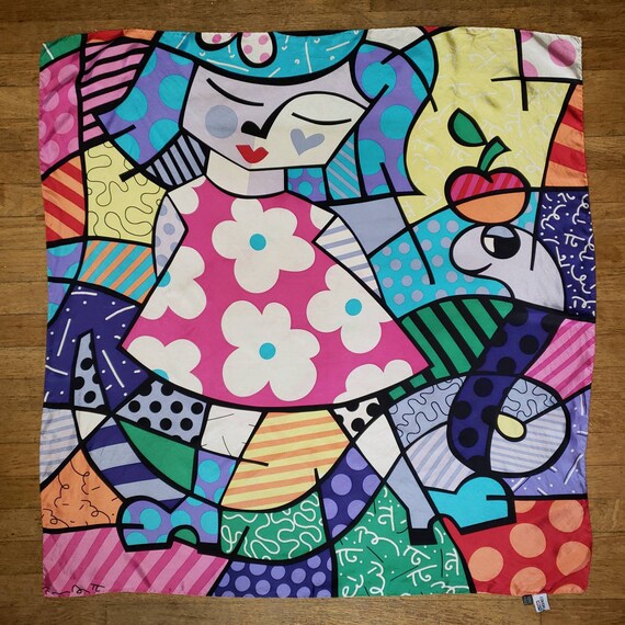 Enrico Coveri Silk Scarf: Romero Britto 'End of Innocence' Print