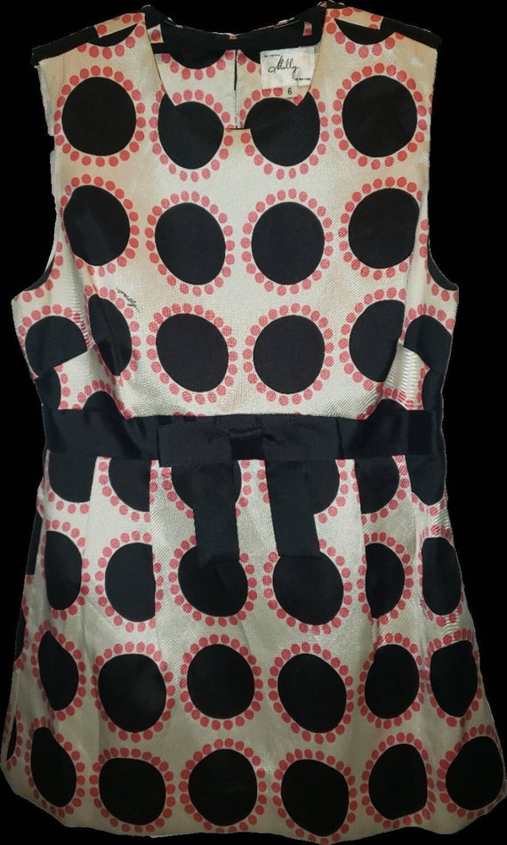 MILLY of New York polka dot silk tunic. Sleeveless babydoll. black and white and pink.  Sz 6