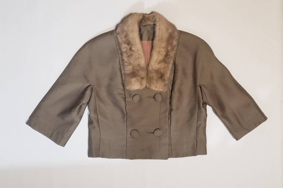 Vintage Cropped Wool Jacket – Mink Collar, Size 10