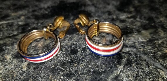 Vintage Enameled Brass Hoop Clip On Earrings, MCM Preppy Jewelry