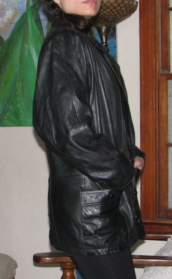 1980's Avant Garde mid length leather coat. dolma… - image 3